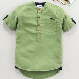 TONYBOY Half Sleeves Placement Embroidered Pocket Detail Shirt - Green-image-101