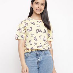 Lil Tomatoes Half Sleeves Butterflies Printed Top - Lemon Yellow-image-46
