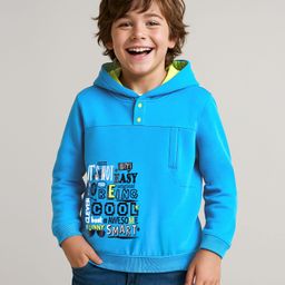Arias Cotton Full Sleeves Brushed Hooded Sweatshirt With HD Text Print - Blue-picture-16