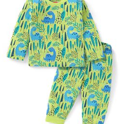 Babyhug Cotton Knit Full Sleeves Night Suit Dino Print - Green-image-12