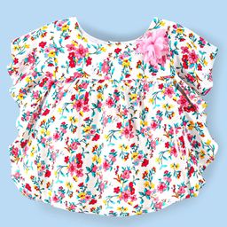 Babyhug 100%  Rayon Woven Half Sleeves Kaftan Top with Floral Print & Corsage Detailing - Multicolour-image-65