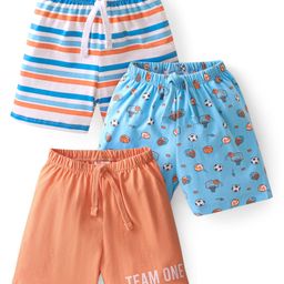 Babyhug Cotton Knit Shorts With Football Print Pack of 3 - Multicolour-image-117