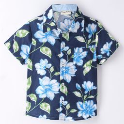 CrayonFlakes Half Sleeves Floral Printed Shirt - Navy Blue-image-92
