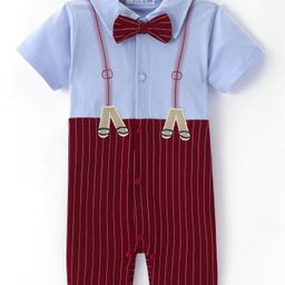 Mark & Mia Half Sleeves Striped Party Romper with Bow Tie - Red-image-18