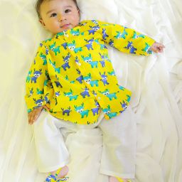 BownBee Full Sleeves Deer Printed Kurta Pyjama & Booties Set - Yellow-image-53