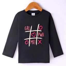 Ollypop Sinker Knit Full Sleeves T-Shirt With Girl Power Print - Black-picture-14
