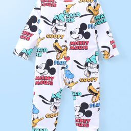 Babyhug Disney Interlock Knit Full Sleeves Sleep Suit with Mickey Mouse and Friends Print- Light Blue-picture-12
