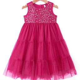 Babyhug Woven Sleeveless Sequin Embroidered Ethnic Tiered Dress - Fuschia-image-25
