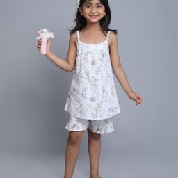 Little Clothing Cotton Woven Sleeveless Animal Printed Coordinating Top With Shorts - White-image-113