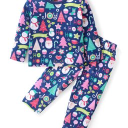 Babyhug Cotton Knit  Full Sleeves Night Suit with Christmas Theme Print - Navy Blue-picture-8