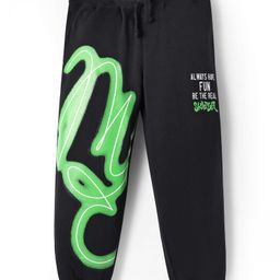 Pine Kids Cotton Knit Full Length Track Pants with Be The Real Skater Text Print - Black-image-75