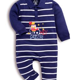 DEAR TO DAD Cotton Full Sleeves Striped & Ship Patch Detailed Romper - Blue-image-83