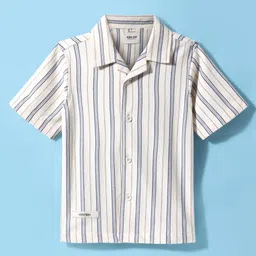 Ruff Cotton Woven Drop Shoulder Half Sleeves Shirts With Stripes Print - White & Blue-picture-41