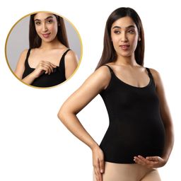 TUMMY Bamboo Cotton Sleeveless Solid Maternity Camisole With Nursing Access - Black-image-69