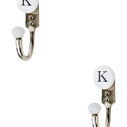IndianShelf White & Black 2 Pieces Ceramic & Zinc K Alphabet Wall Hooks-15