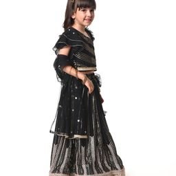 Babyhug  Sleeveless Sequenced Corddori   Embroidered Choli Lehenga & Frill Net Dupatta Set- Black image 2