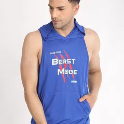 BLUEFICUS Printed Pure Cotton Hooded Vest A_301-Gym Hooded Vest-Blue-M-52