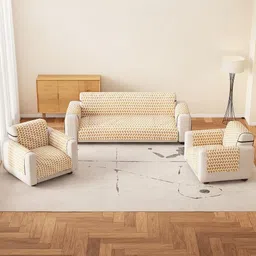 Lukzer White Printed Polyester 1 Piece Sofa Cover With Arms-picture-19