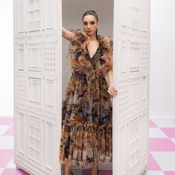 ZABELLA Printed V-Neck Fit and Flare Dress-image-25