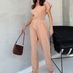 Zwankee Women Beige Zip Basic Jumpsuit-picture-20