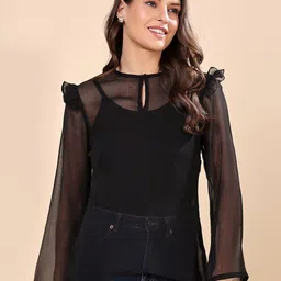 Moda Rapido Print Keyhole Neck Bell Sleeve Chiffon Tube Top-picture-46