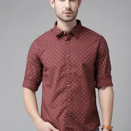 BEAT LONDON by PEPE JEANS Men Maroon & White Slim Fit Pure Cotton Printed Casual Shirt-image-16