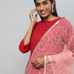 flaher Red Embroidered Dupatta with Zari-31