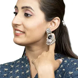 Shining Jewel - By Shivansh Silver-Plated Cubic Zirconia Studded Drop Earrings-image-84