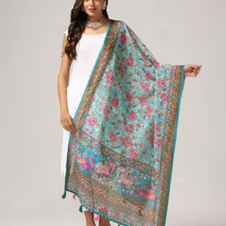 Kaizen TEXO FAB Ethnic Motifs Printed Linen Zari Dupatta image 1
