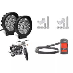 Cartronics 9 Round Cap LED Fog Light With On/Off Switch for Royal Enfield Bullet 350 ((Set of 2 Pcs)-40