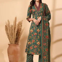 Shangri LA MS Designs Women Floral Printed Empire Mirror Work Pure Cotton Kurta with Trousers & With Dupatta-picture-43