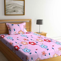 Myntra Elegant Homes Pink & Red Floral Printed 300 TC Single Bedsheet Set 2.20m x 2.25 m-image-68