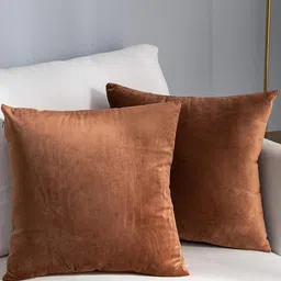 AAZEEM Brown 2 Pieces Velvet Square Cushion Covers-28