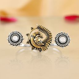 Voylla Gold-Plated Qasbah Mayura Oxidised Two Tone Two Finger Ring-17