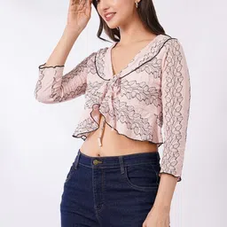 Deshi Girl Women Floral Embroidered Ruffles Net Crop Top-picture-26
