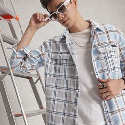 WROGN Checked Drop-Shoulder Sleeves Oversized Casual Shirt-image-14