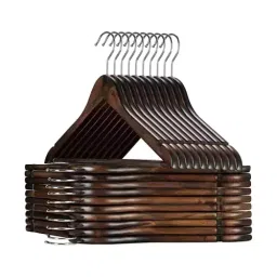 Ankit International Walnut Wooden Hangers With Notches & Chrome Swivel Hook For Clothes Pack of 18-image-18