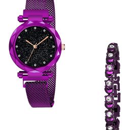 THE SHOPOHOLIC Women Embellished Dial Analogue Watch With Bracelet P-12-Purple-Br-image-10