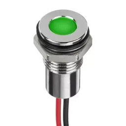 RS PRO Green Panel Mount Indicator 1.8-3.3V DC, Mounting Hole Size 8 mm, Termination Type Lead Wires, IP Rating IP67, Model No 1329114-5