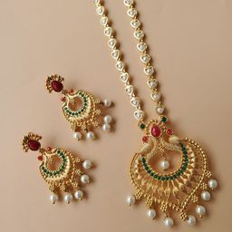 ROFARWORD Gold-Plated Cubic Zirconia Studded & Beaded Jewellery Set-image-46