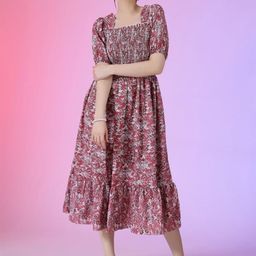 Femvy Print Puff Sleeve Applique Fit & Flare Dress-picture-3