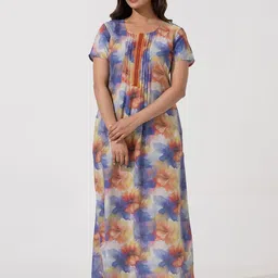 Maybell Women Round Neck Floral Printed Maxi Nightdress-image-8