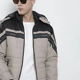 The Indian Garage Co Men Grey & Black Colourblocked Padded Jacket-picture-36