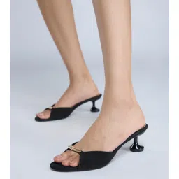 Twenty Dresses by Nykaa Fashion Black Round Toe Slip On Metallic Kitten Heels for Women-picture-9