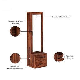 rajasthali furniture Woodcrony Solid Sheesham Wood Dressing Table with 2 Drawer & 1 Door Storage for Living Room | Wooden Vanities for Home | Solid Wood Bedroom Furniture (Natural Finish) image 2