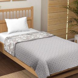 CHICERY Grey & White Floral Printed AC Room 210 GSM Cotton Single Bed Dohar-image-96