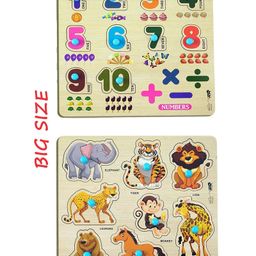 Enorme Big Wooden Numbers and Animals Puzzle with Knobs Educational and Learning Game For Kids Multicolour - 18 Pieces-15