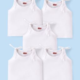 Babyhug 100% Cotton Knit Sleeveless Tie Knot Solid Jhablas Pack of 5 - White-image-35