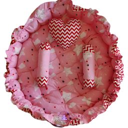 Babysparsh New Born Baby Round Reversible Bedding Set with Luxury Pillow Pink  - Red-picture-4