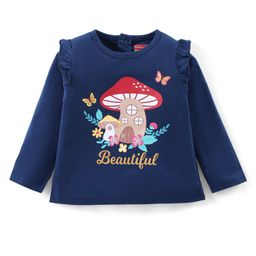 Babyhug Cotton Knit Full Sleeves Top with Frill Detailing & Mushroom Graphic - Navy Blue-image-39